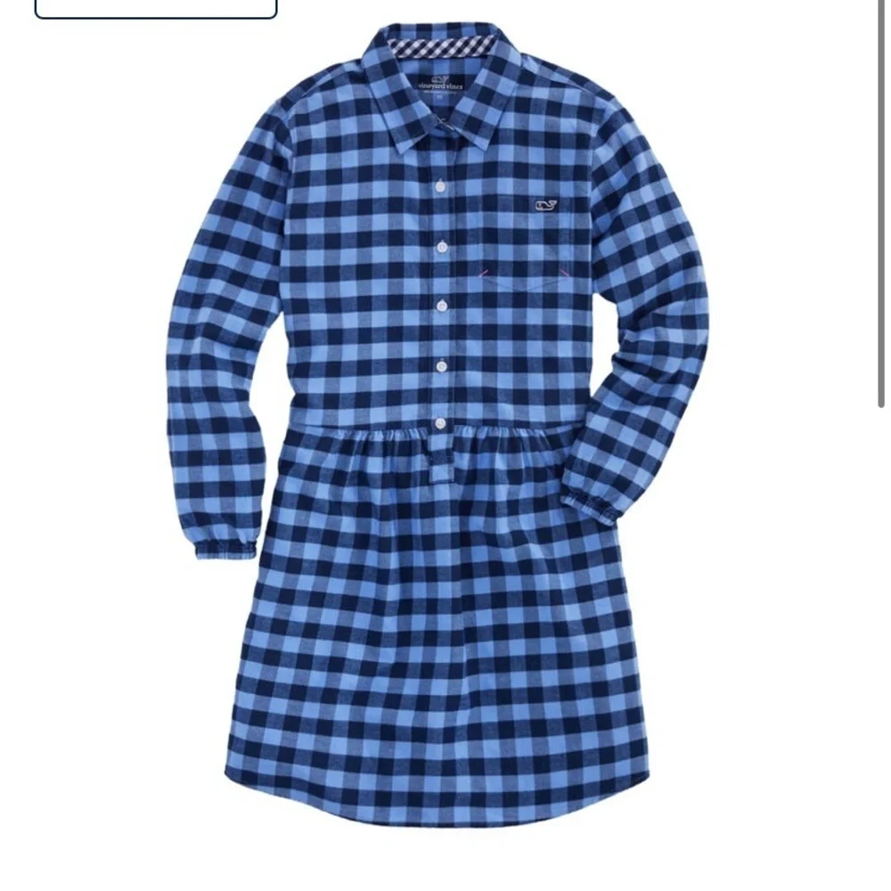 Vineyard Vine Blue Lighthouse Gingham Plaid Flannel Shirt Dress 4t